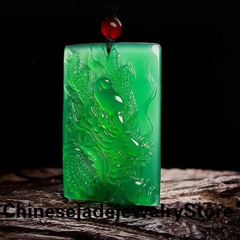 

Grade A Green Jade Dragon Pendant With Rope Chain Myanmar Jadeite With Certificate Chinese Zodiac Dragon Charms Amulet Necklace