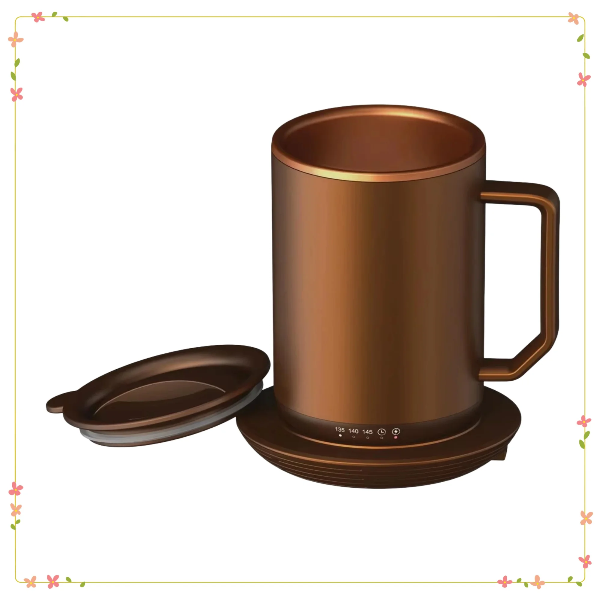 

12oz Self-Heating Stainless Steel Mug with Charging Coaster, Lid & 3.5x3.5x5 Inch Design for Hot Drinks