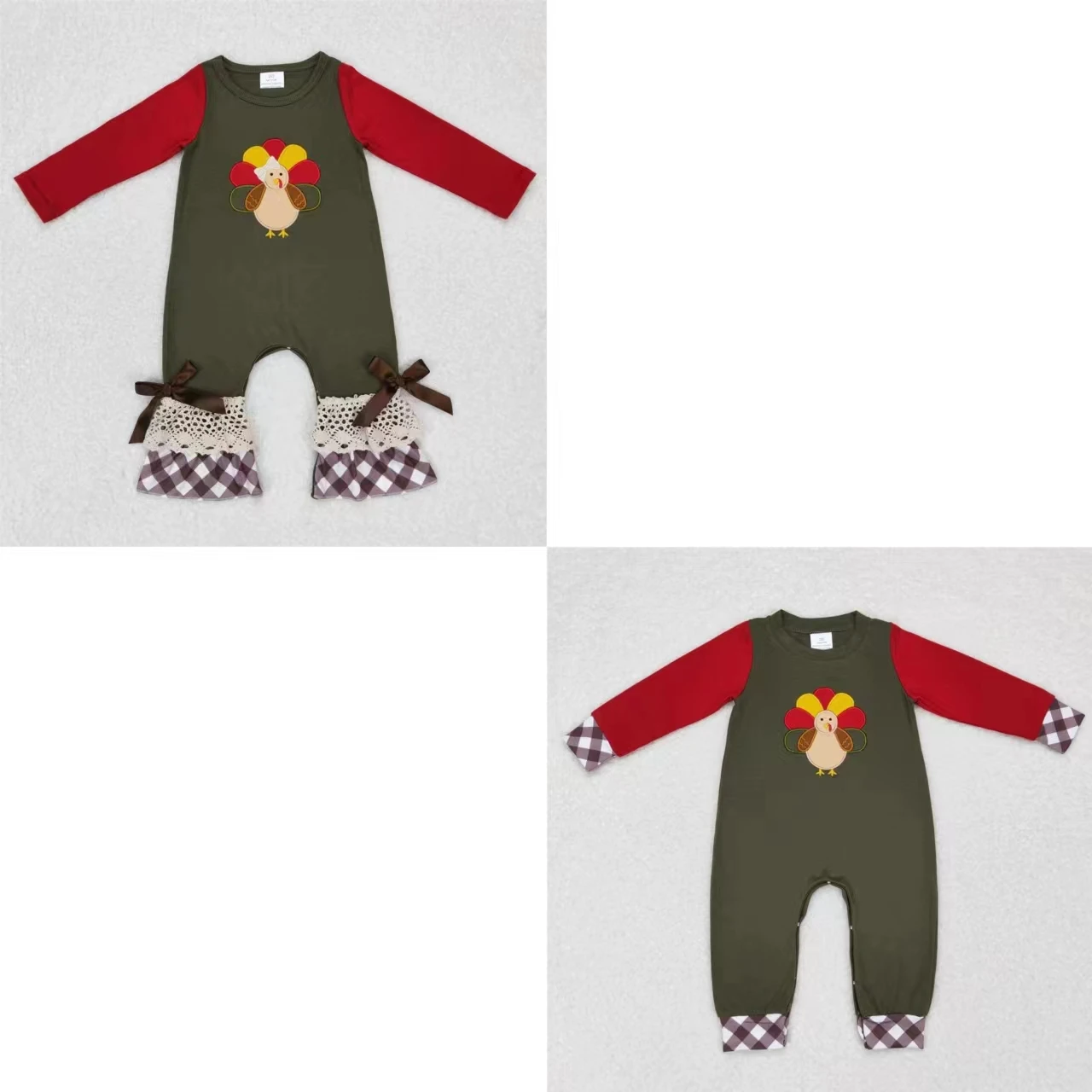 

Wholesale Newborn Children Thanksgiving Clothing Kids Toddler Embroidery turkey Snap Button Romper Baby Boy Girl Cotton Jumpsuit