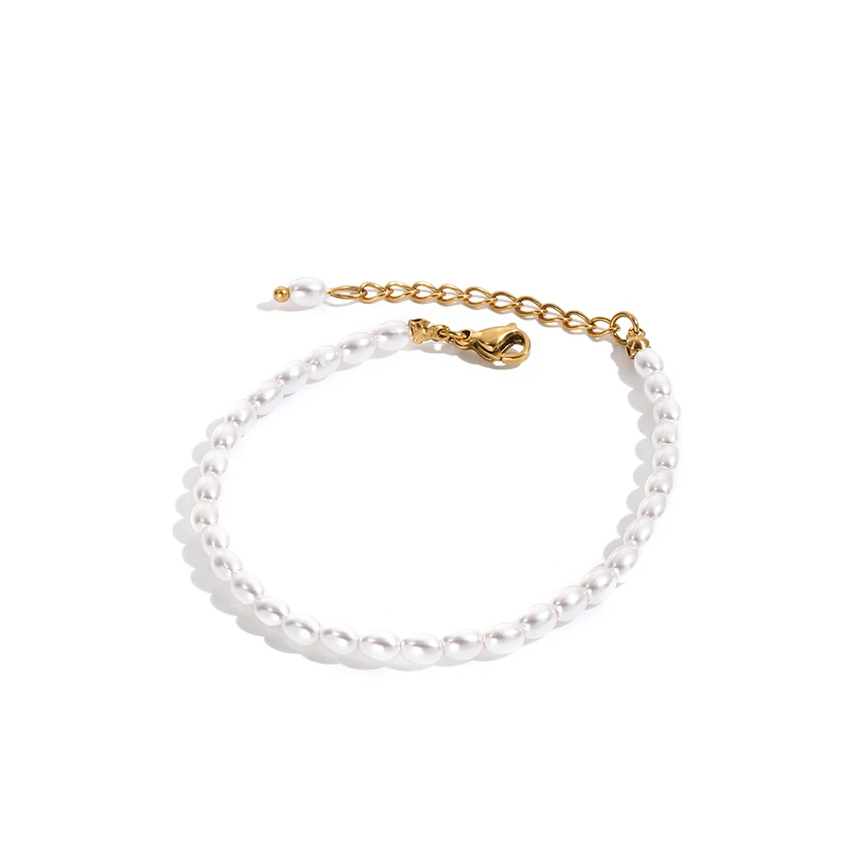 eManco New Oval Imitation Pearl Bracelet Stainless Steel Bracelet Women\'s Birthday Gift