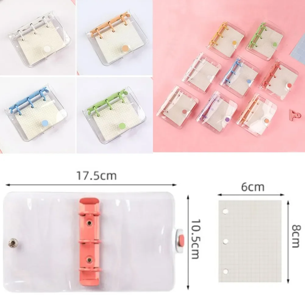 Mini carpeta de 3 anillas, diario, libro de mano, papelería, cuaderno y diario, álbum de recortes, libro de mano de PVC transparente, suministros de oficina