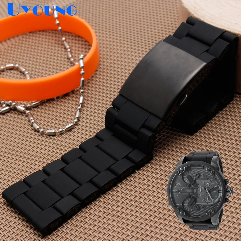 silicone rubber watch band mens waterproof for diesel watch strap bracelet band 28mm DZ7370 DZ7396 DZ428 stainless steel b