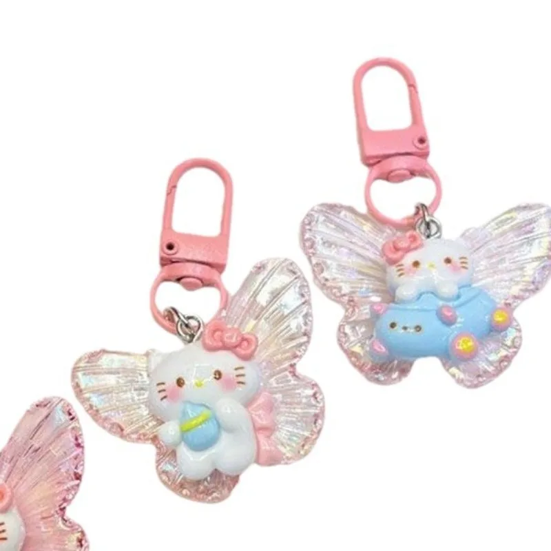 Sanrio Hello Kitty portachiavi farfalla scintillante portachiavi simpatico cartone animato ragazze zaino ciondolo borsa decorazione per i regali degli amici