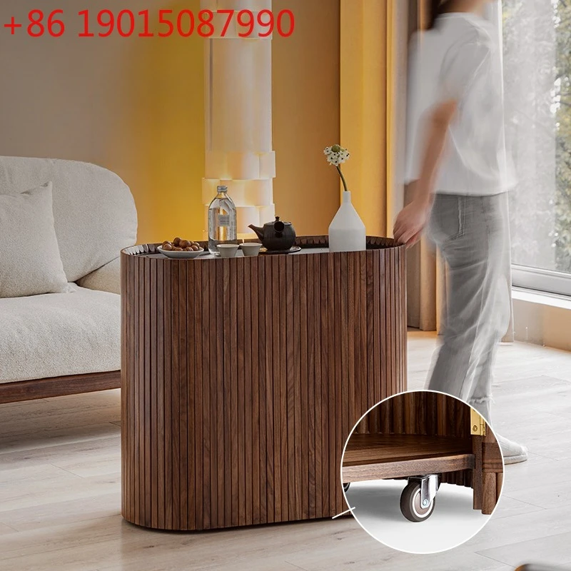 

Solid wood mobile tea cabinet, black walnut tea side cabinet, household kettle integrated cart side table