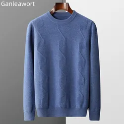 Suéter de lana pura para hombre, jersey de Jacquard con cuello redondo, ropa interior de punto gruesa, Top grande de Color sólido 100%, Otoño/Invierno, nuevo, 023