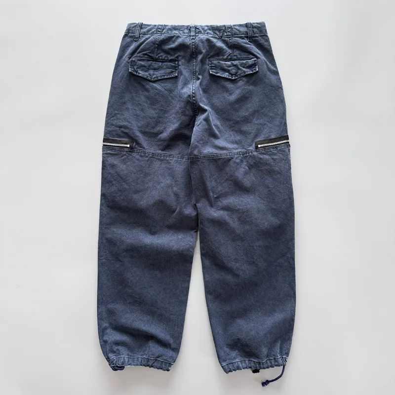 

Autumn Winter Heavyweight 360gsm 100% Cotton Loose Straight-Leg Cargo Pants Wide-Leg Men's Plus Thicken Trousers American Retro