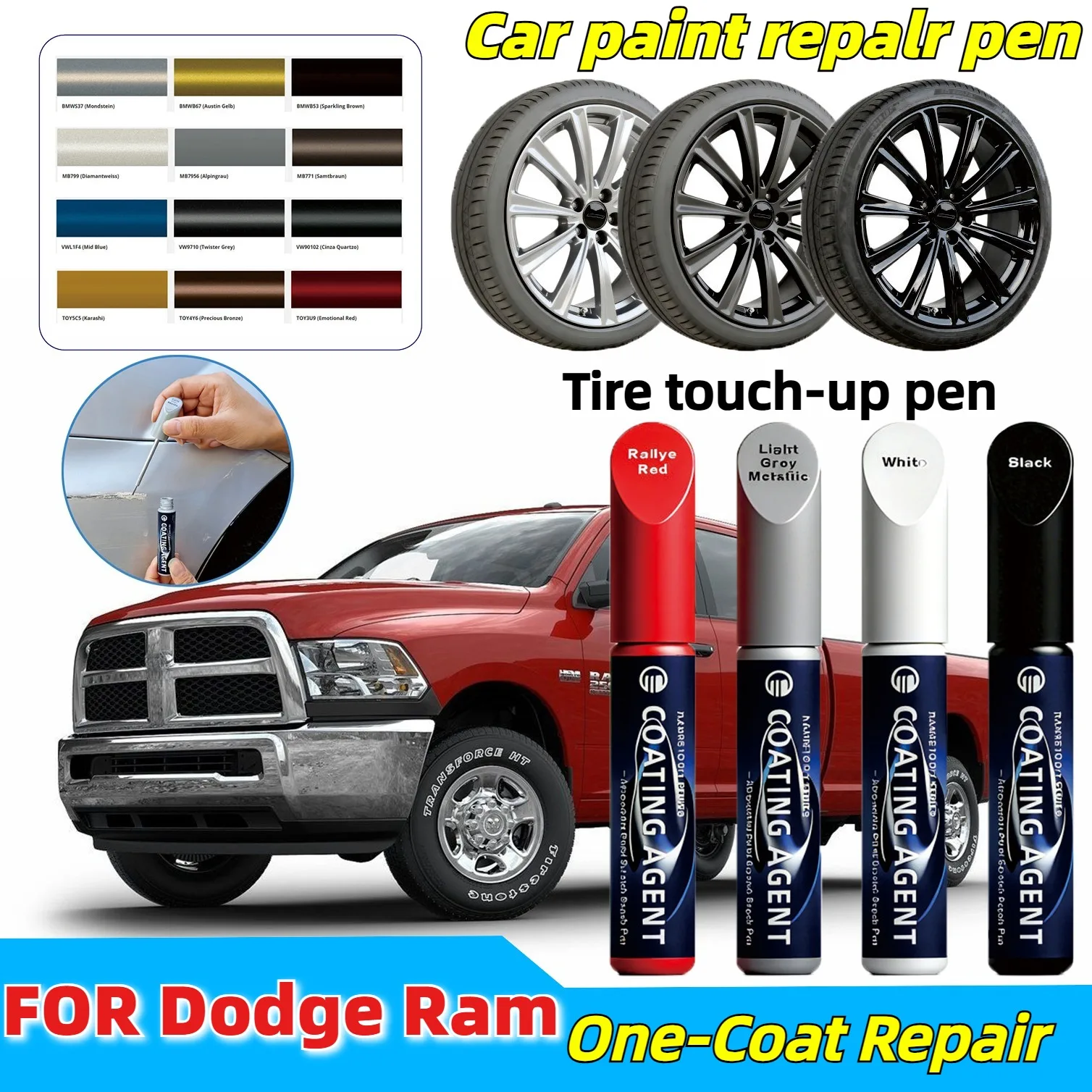 

Автомобильная ручка для ремонта царапин для Dodge Ram, легкосплавные колеса, черная краска для ретуши, царапины, царапины, быстрое и простое решение