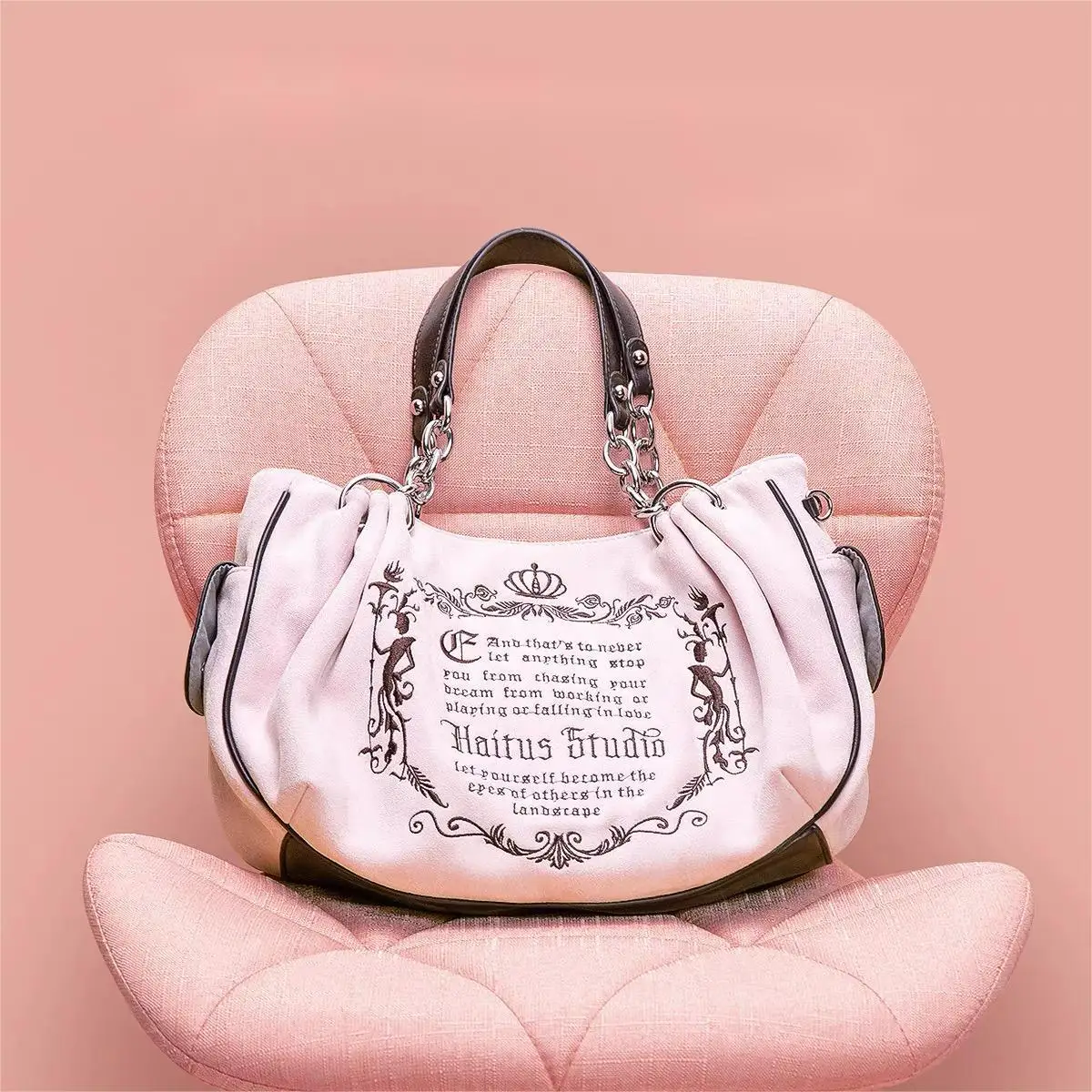 

Винтажная литературная и художественная готическая замшевая сумка с буквами, большая вместительная сумка-мессенджер Y2k, сумка-тоут с цепочкой для женщин