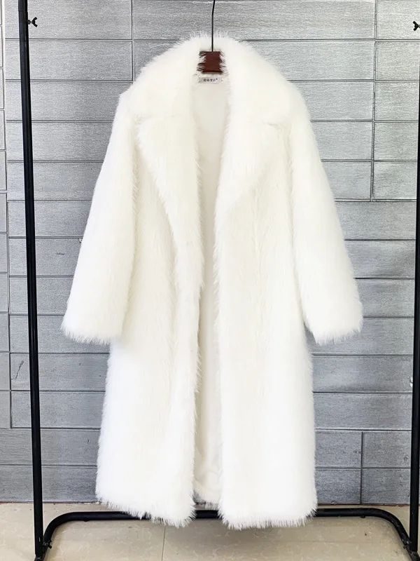 Long Women's Faux Fur Coat Jacket Autumn Winter Outerwear Tock Style Artificial Hair Collar Suit Collar Coat Loose Fit Commut...