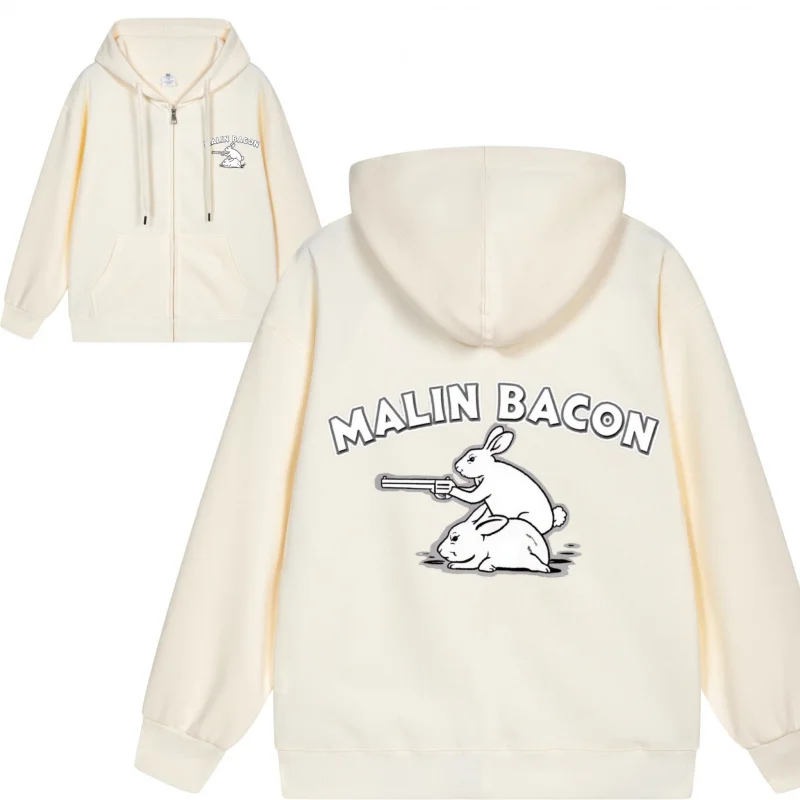 Men's Zip-Up Hoodie Black Hoodie With White Logo 2025 New Style Casual Couples’ Style Casual and Loose