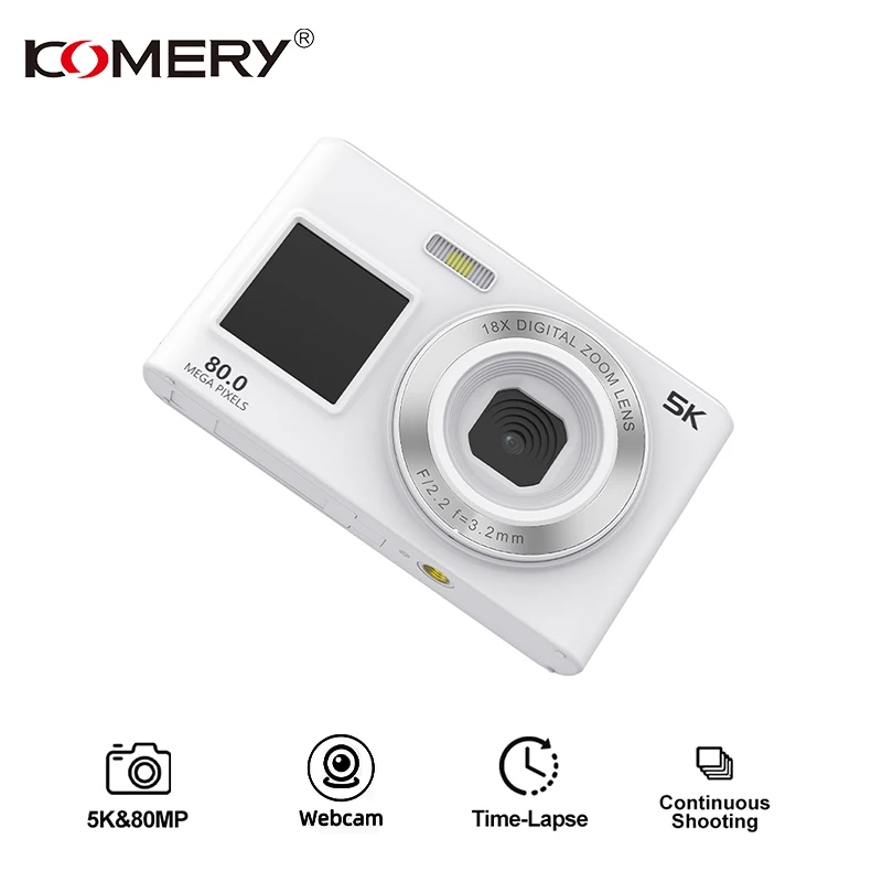 

Цифровая камера KOMERY 5K 80MP с 16-кратным зумом, портативная камера с автофокусом, видеорегистратор в ретро-стиле для видеоблогов, подходит для фотосъемки