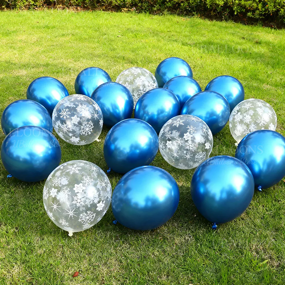 20/40 Stück Schneeflocken-blaue Luftballons, 30,5 cm, metallisch, blau, transparent, Schneeflocken-Luftballons für Geburtstag, Schnee, Babyparty, Weihnachtsdekoration – Detail 5