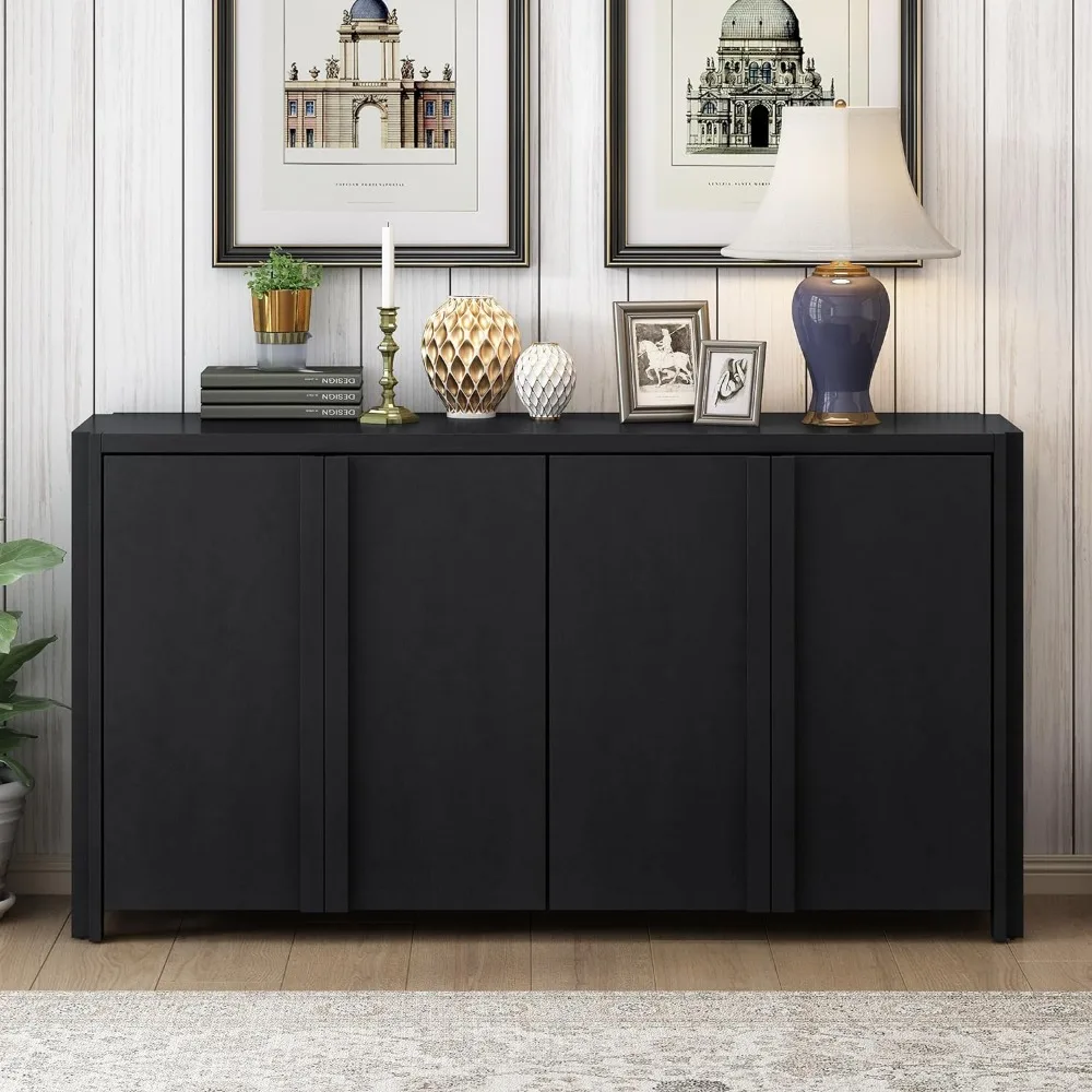 

Sideboard Buffet Cabinet with Storage 4 Doors Adjustable Shelves, Console Table for Kitchen Dining Living Room Hallway, Black