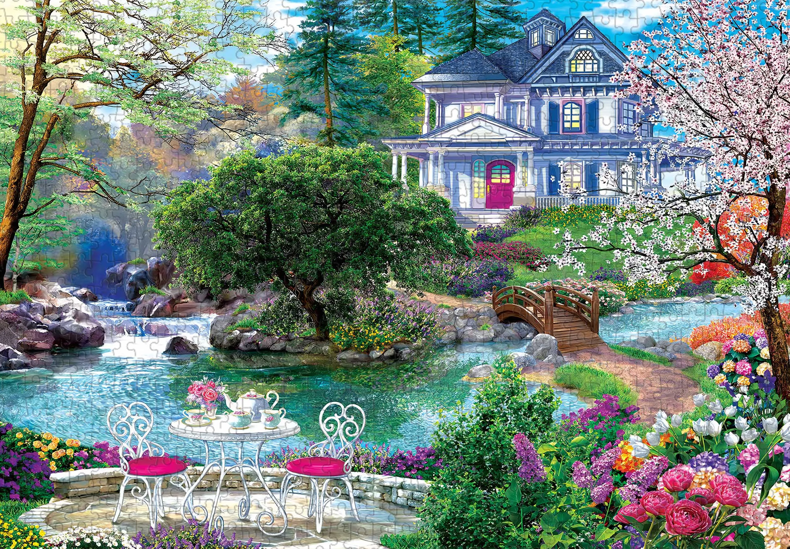 Villa garden The wooden puzzle 1000 pieces ersion jigsaw puzzle white card adult children's educational toys