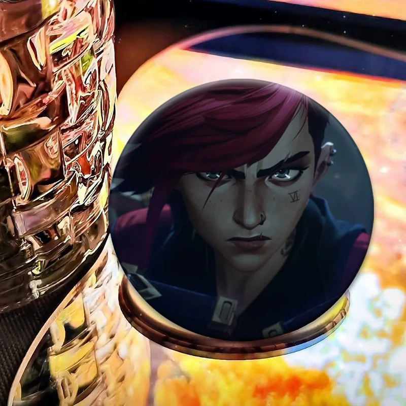 LOL Arcane Vi Jinx شارة أنيمي لعبة شخصية دبابيس عرض مستديرة دبابيس اليدوية لحقيبة الظهر الملابس الهدايا اكسسوارات #5