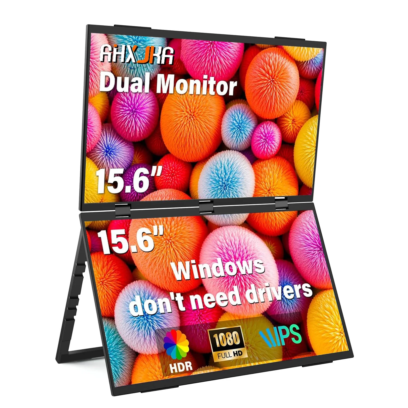 Moniteur Portable double 15.6 pouces, 1920x1080P FHD, réglable, double empilé, pliable, haut-parleurs intégrés, extension d'écran