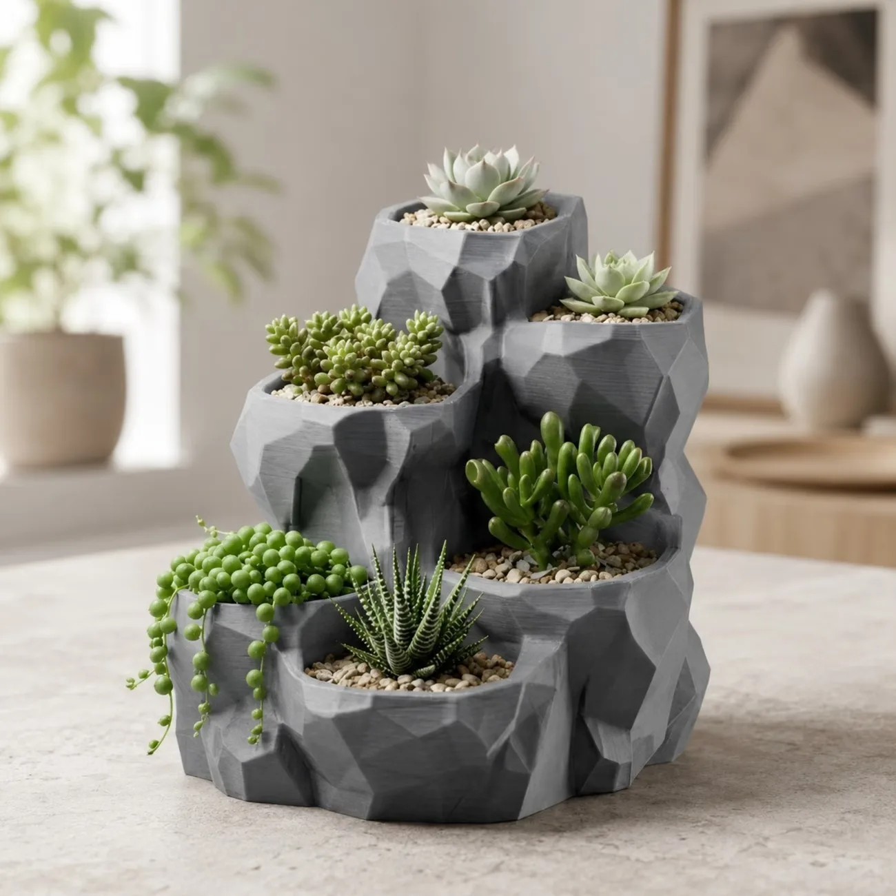 Rockery Rock Style Sukkulententopf aus Kunstharz, Tischblumentopf mit mehreren Pflanzmöglichkeiten, dekorativer Topf für Kakteen und kleine Pflanzen. – Detail 7