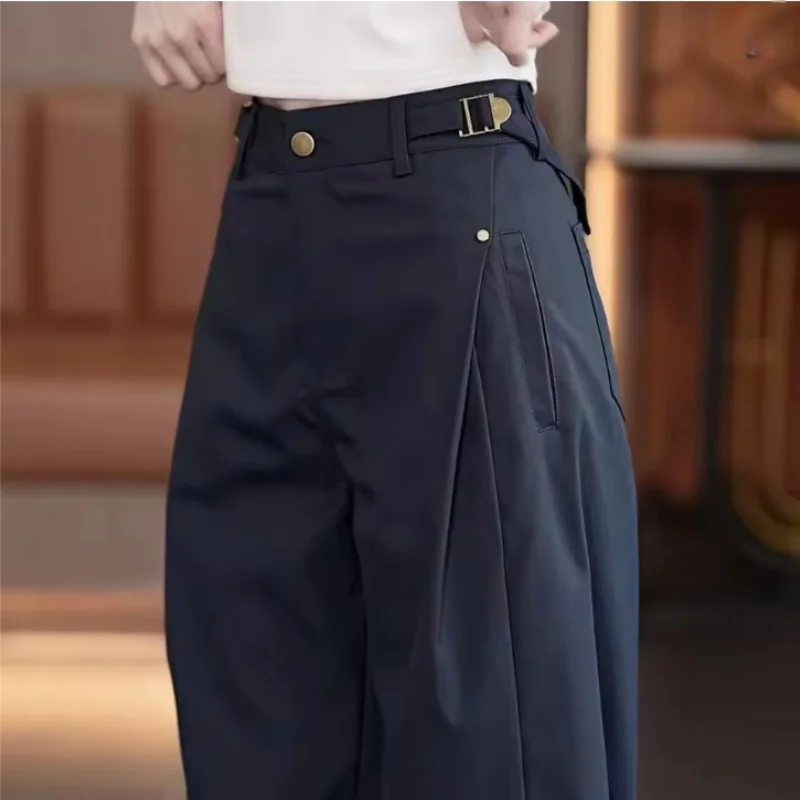 Fashion Solid Casual Wide-Leg Pants Women Spring Autumn 2026 New Drape High Waist Trousers Loose Slim Straight Pants Female