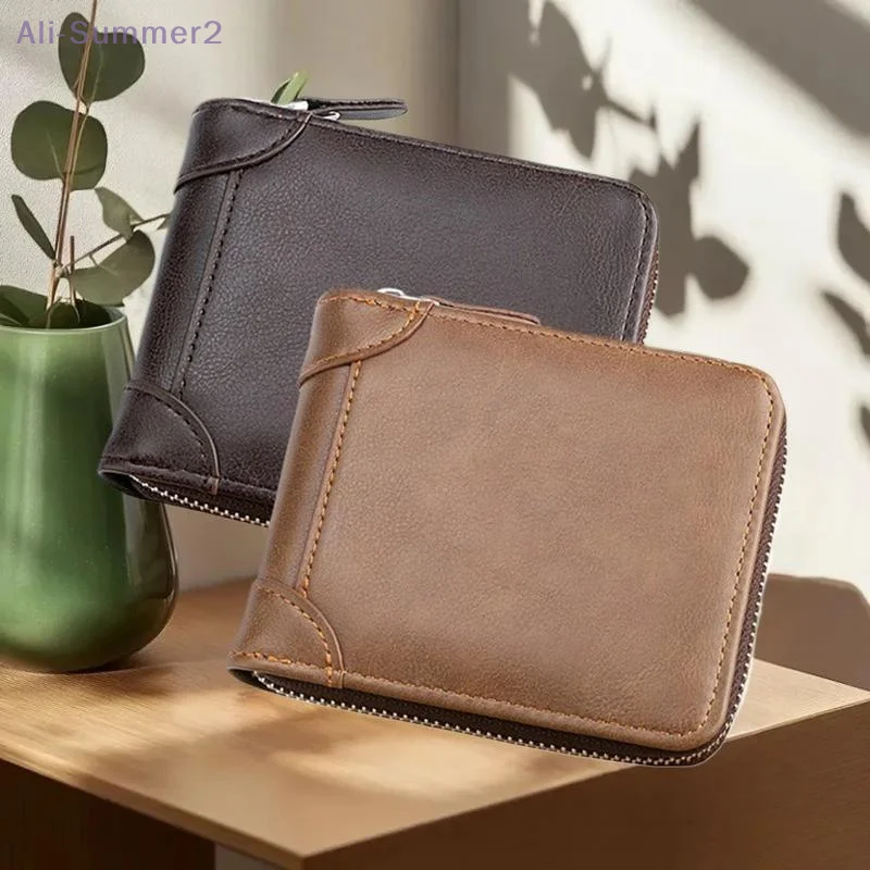 {Summer2} Luxurious Short Zipper Wallets for Men, Classic Design, Coin Pocket, Multi-card Slots, Upscale Purse, Perfect Gift
