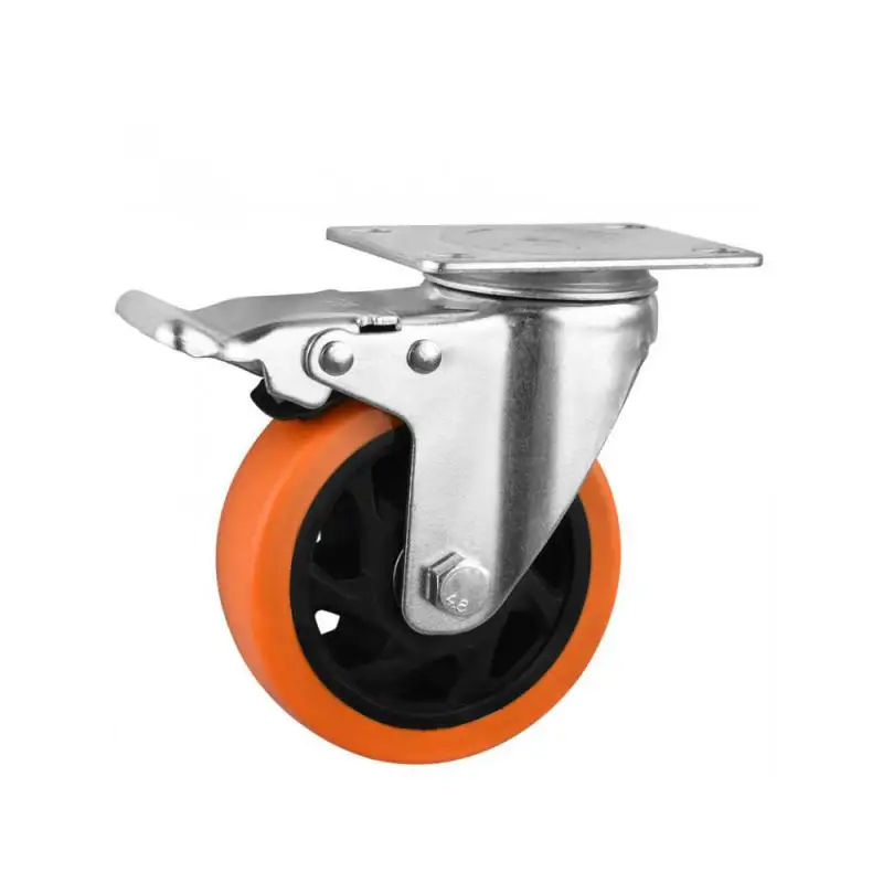 1 Pc 3-inch Casters Universal Wheel With Brake Diameter 75 Double Bearing Orange Flower Rotating Mechanical Caster