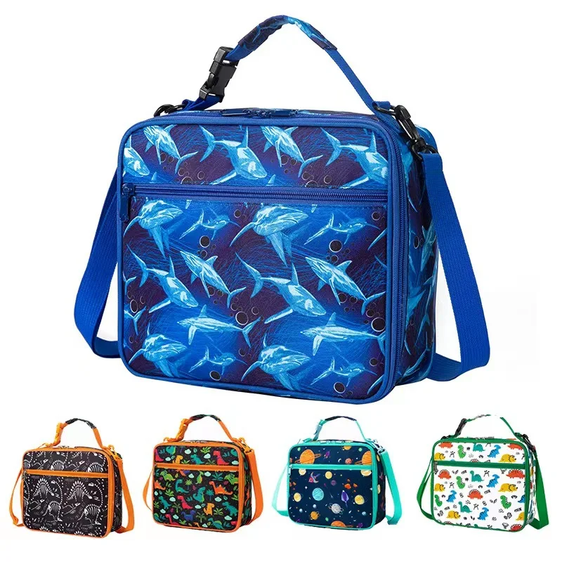 

Children Can Carry Cross-body Snacks and Fruit Preservation Lunch Bag Cartoon Shark Dinosaur Portable Thermal Bag