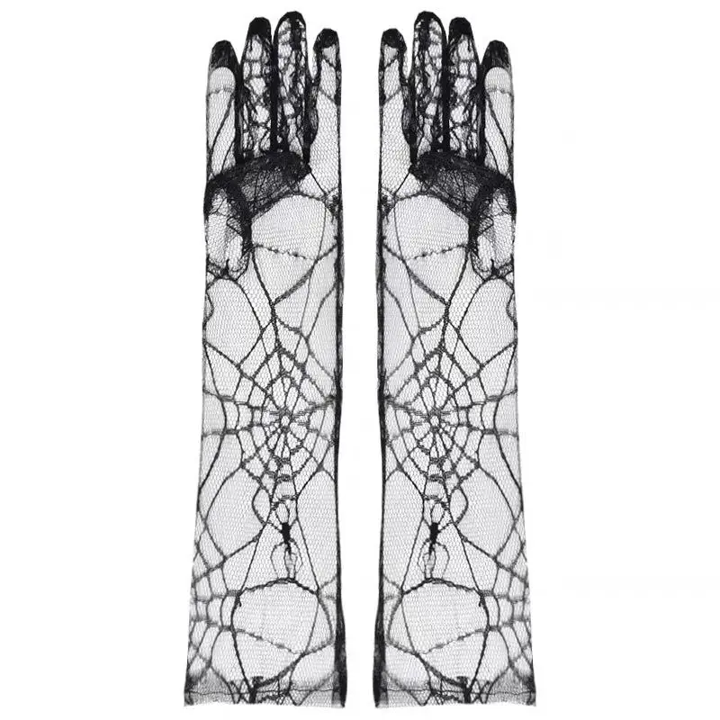 ダークゴシックな蜘蛛の巣模様の指なしuv保護手袋、ファッショナブルな日焼け止めアクセサリーのためのシームレスな一体型デザイン