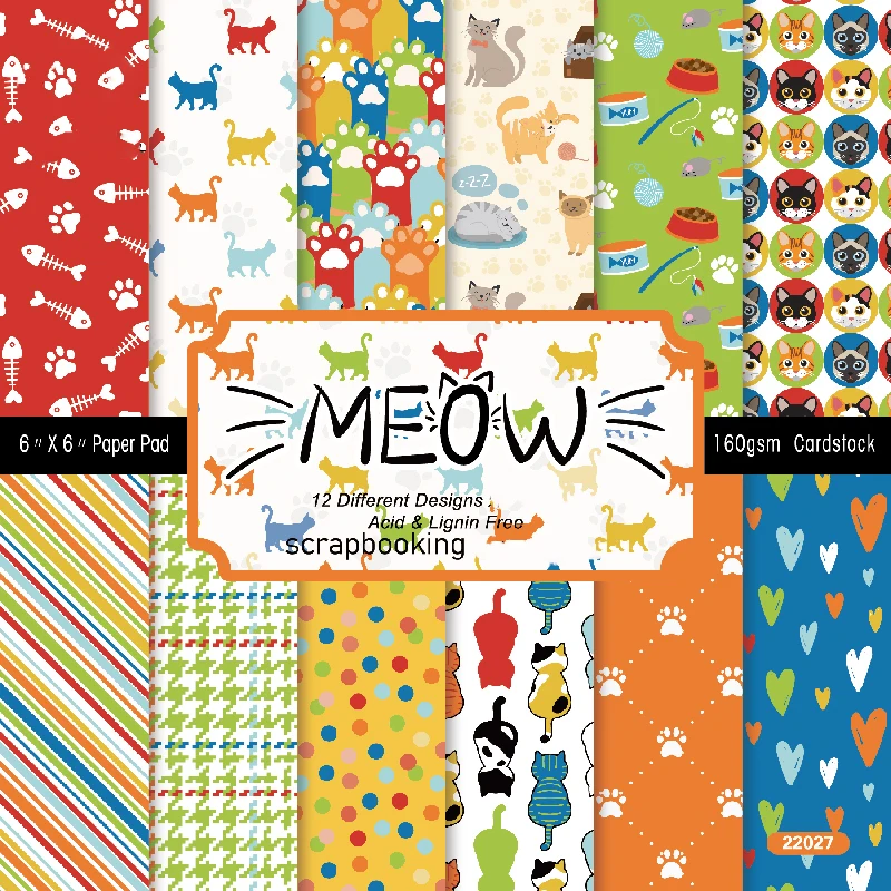 KSCRAFT 12 Sheets Cute Cat Scrapbooking Pads Paper Origami Art Background Paper Card Making DIY Scrapbook Paper Craft