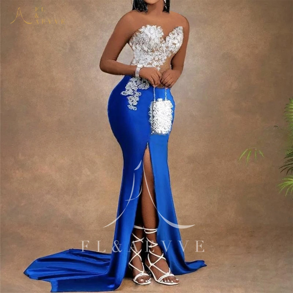 فستان وصيفة العروس من الساتان باللون الأزرق الملكي من FL&AEVVE بكتف واحد حورية البحر فستان رسمي لحفلات الزفاف حسب الطلب #1