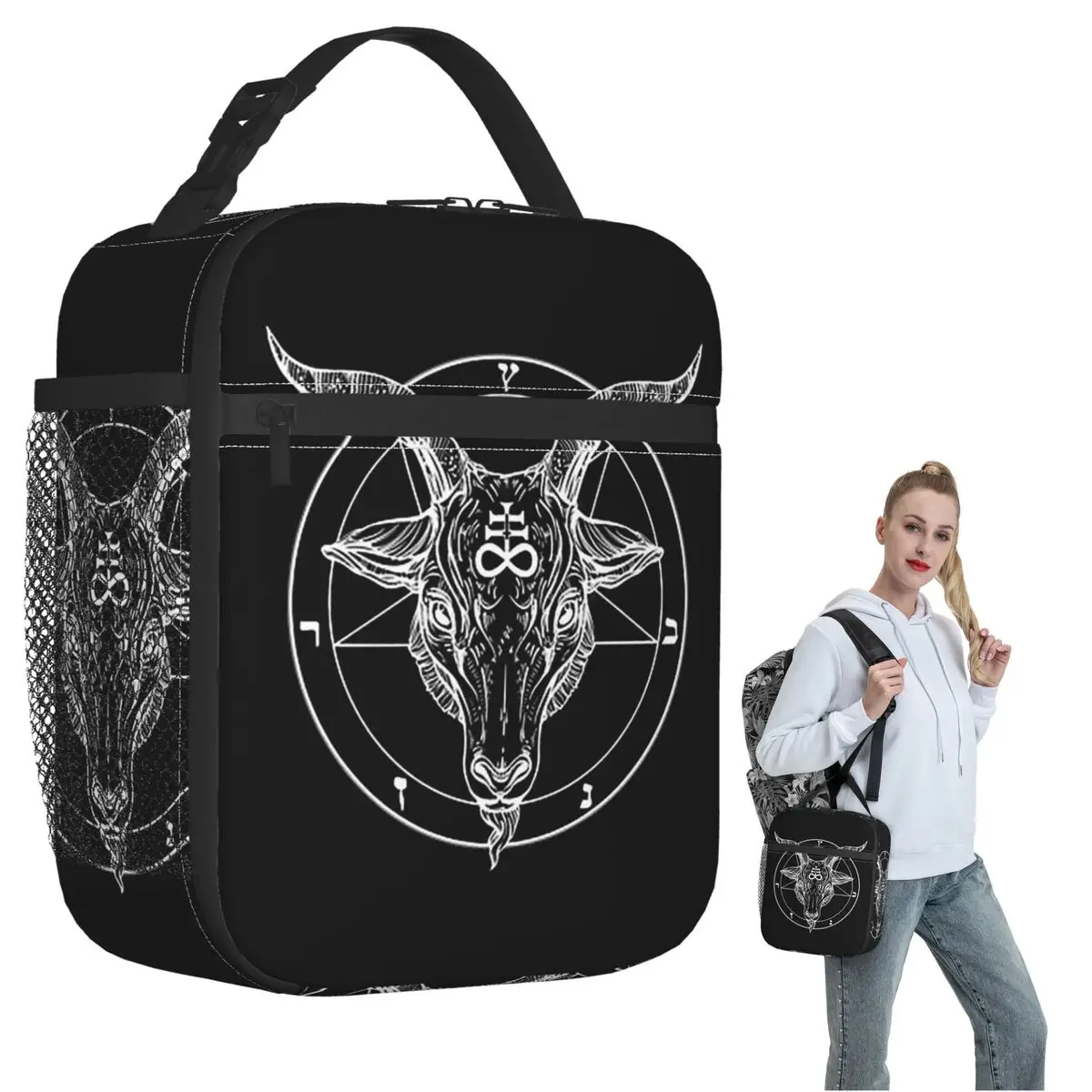 Baphomet Goat Head With Pentagram Or Satanist Symbol Insulated Lunch Bag Women Kids Portable Food Boxes Thermal Lunch Box Tote