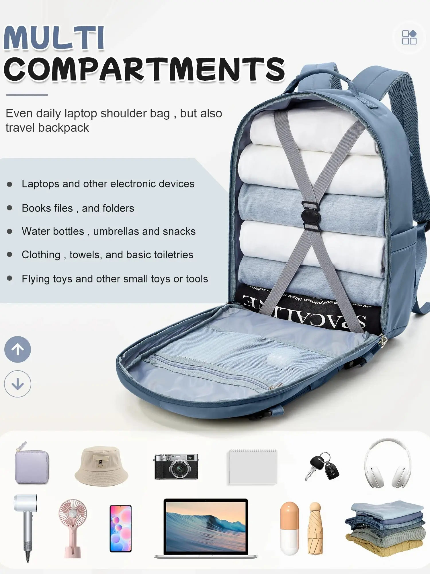 Large Travel Backpack for Men Women, Waterproof School Backpack, Airplane Approved Weekender Bag, Men Laptop Backpack, Bluey