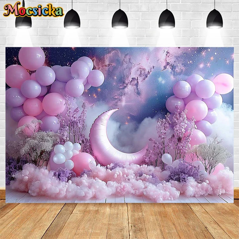 Photography Background Fantasy Purple Starry Night Wall Decor Baby Shower Kids Birthday Party Cake Smash Backdrop Photo Studio