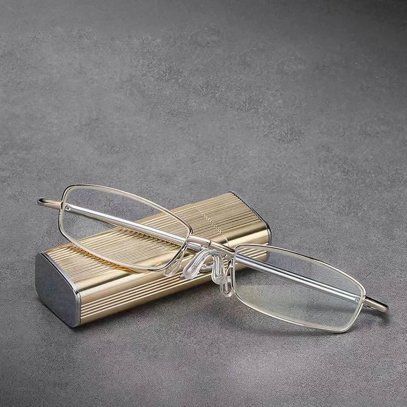 مربع نظارات للقراءة الرجال النساء مكافحة الضوء الأزرق إطار معدني طويل النظر نظارات الكمبيوتر مستطيل نظارات + 1.5 + 2.0 مع حافظة #5