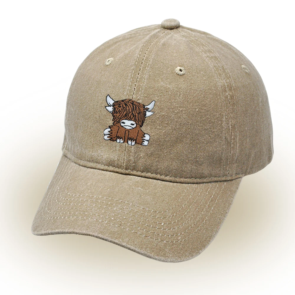 Scottish Highland Cow Baseball Cap Embroidered Retro Scotch Cow Dad Hat  Cotton Unisex