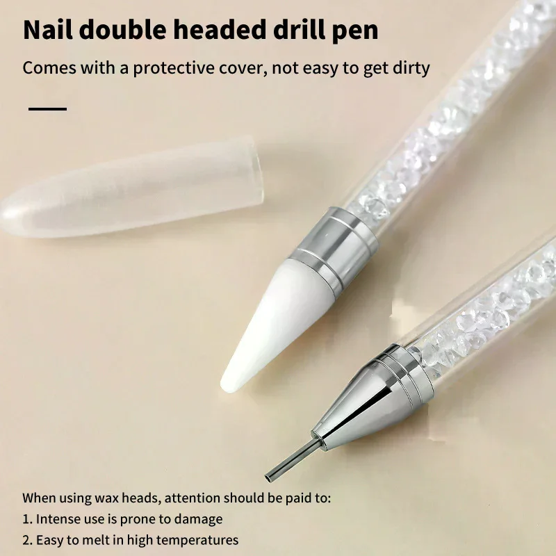 Double Headed Nail Art Pen Nail Rhinestone Picker Wax Pen Gel UV Brush Diy Manicure Nail Art Tools Silicone Head Carving Pen