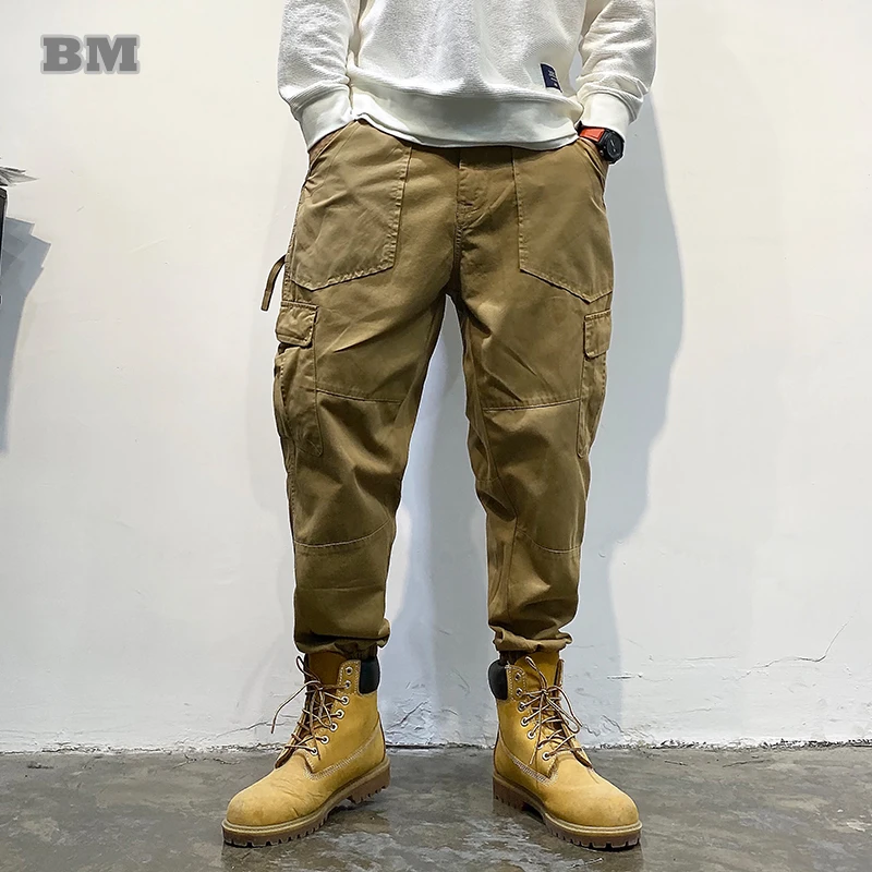 

Japanese Trendy Cargo Pants Men Clothing Streetwear Khaki Casual Tactical Joggers Harajuku Loose Multi-Pocket Trousers Male