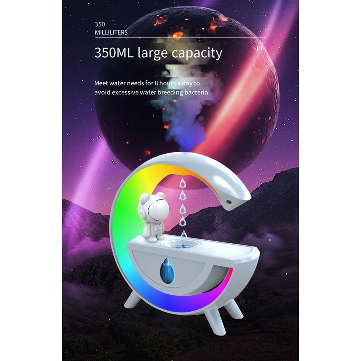 A01M مرطب هواء مضاد للجاذبية 350 مل RGB ضوء مرطب بالموجات فوق الصوتية مع بلوتوث 5.0 مكبر صوت للمكتب المنزلي