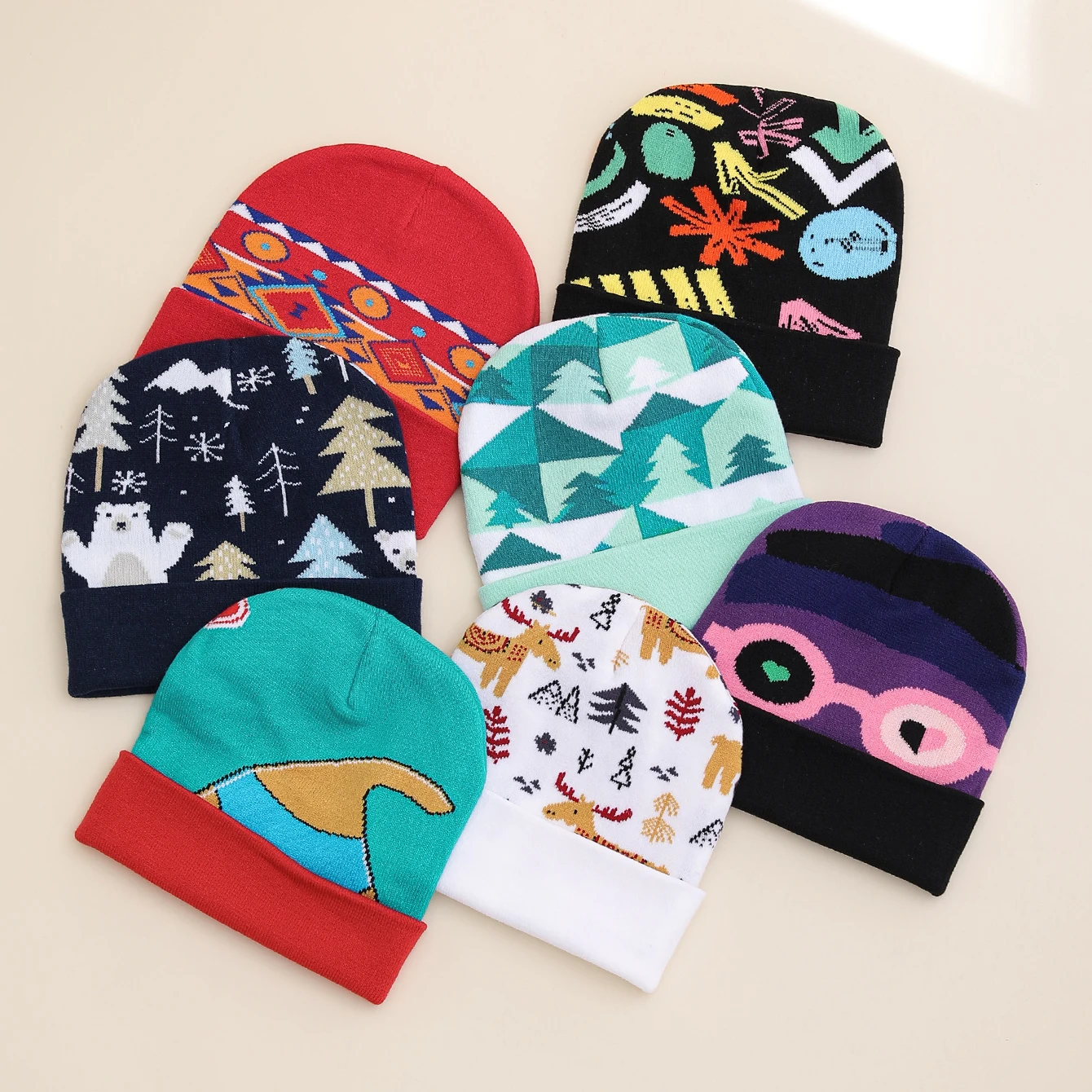 Trendy and fashionable multi-color jacquard knitted cap, personalized outdoor versatile, cold cap cold-proof and warm woolen cap