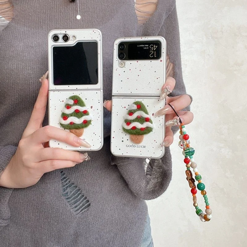 Z Flip 7 Case Christmas Tree Colorful Dots Phone Case For Samsung Z Flip7 Zflip6 Zflip5 Zflip4 Cases Cute Kawaii Flip Cover Gift