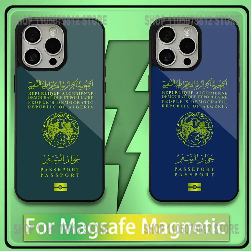 

Чехол для телефона с алжирским паспортом для iPhone 17, 16, 15,14,13,12,11, Plus, Pro, Max, Mini Soft Magesafe с магнитной беспроводной зарядкой