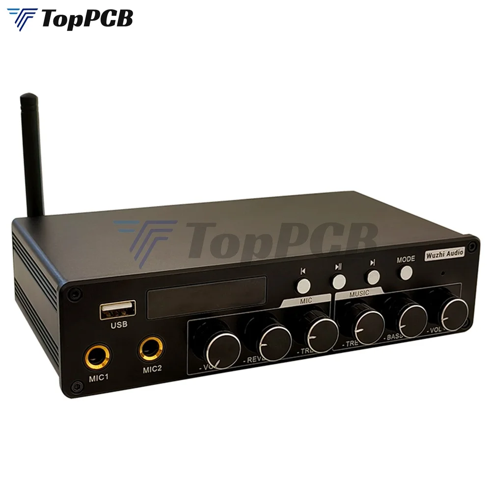 

Bluetooth 5,0 цифровой домашний кинотеатр KTV караоке усилитель поддержка 2,0 5,0 5.1 канал двойной микрофон вход 12-24 В постоянного тока 3-8 Ом