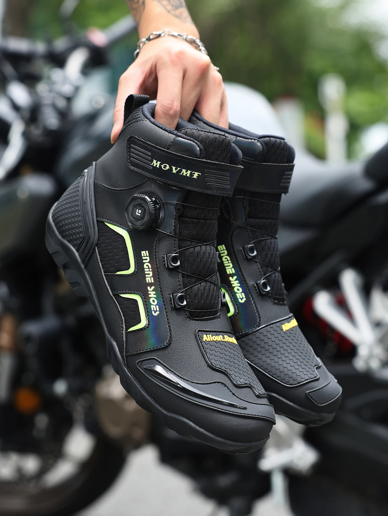 Motorrad-Reitschuhe, atmungsaktive Lederstiefel für Herren, lässig, bequem, Slip-On-Stiefeletten für urbanes Radfahren – Detail 5
