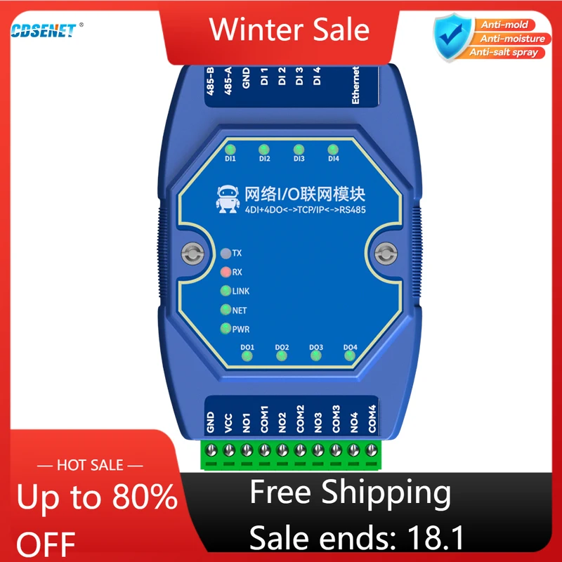 Ethernet I/O Networking Module Switch Value Acquisition Control ModBus 4DI+4DO CDSENET ME31-AXAX4040 RS485 Serial Port RJ45