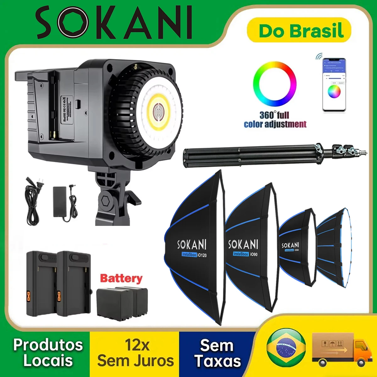 【DO BRASIL】Sokani X100 100w rgb bi-color levou controle de aplicativo de luz de vídeo bowens montar iluminação para gravação de vídeo fotografia tiro ao ar livre
