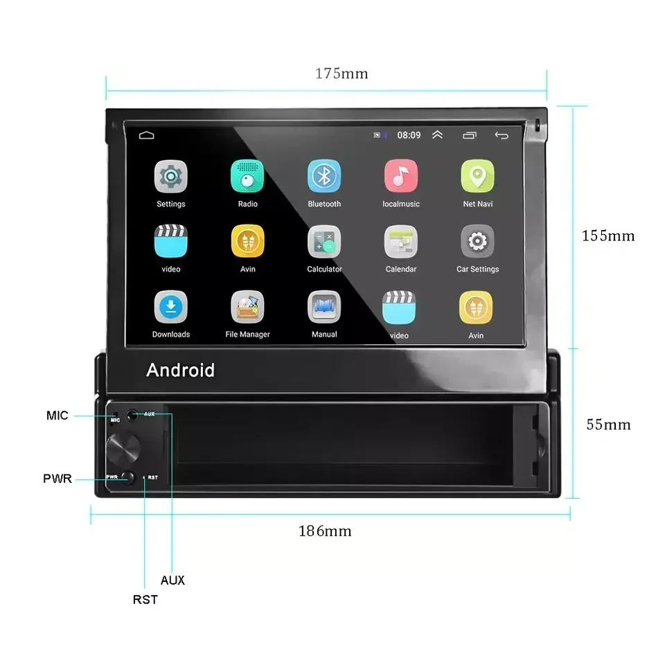 Sell like hot cakes Android 8.1 Car Radio Retractable 7'' Touch Screen Gps Wifi Autoradio Car Mp5 Player + 12 Led Rear Camera