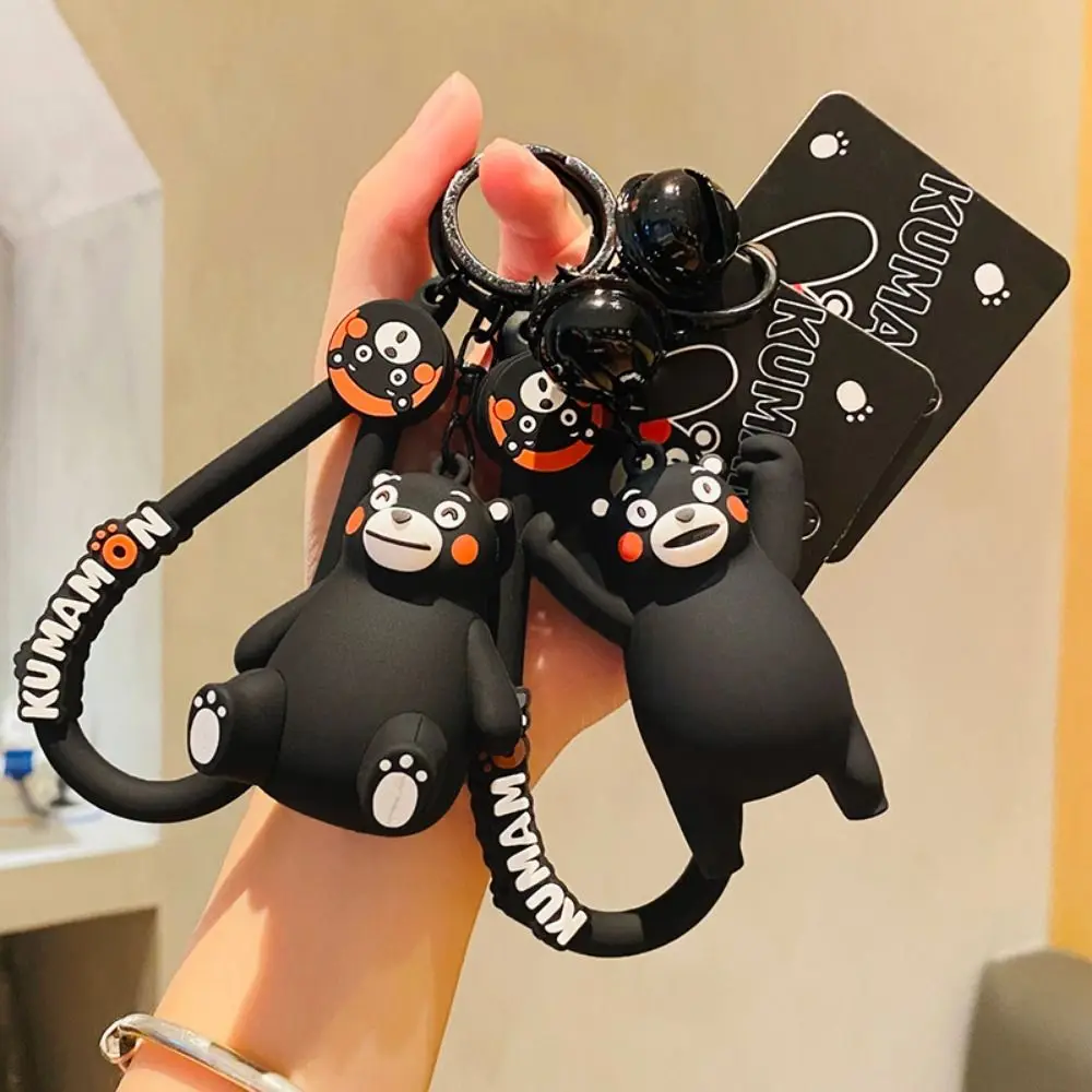 Creative Anime Cartoon Bear Keychain Multiple Postures Cute Bear Car Key Ring Black PVC Material Backpack Decor Car Key Pendant