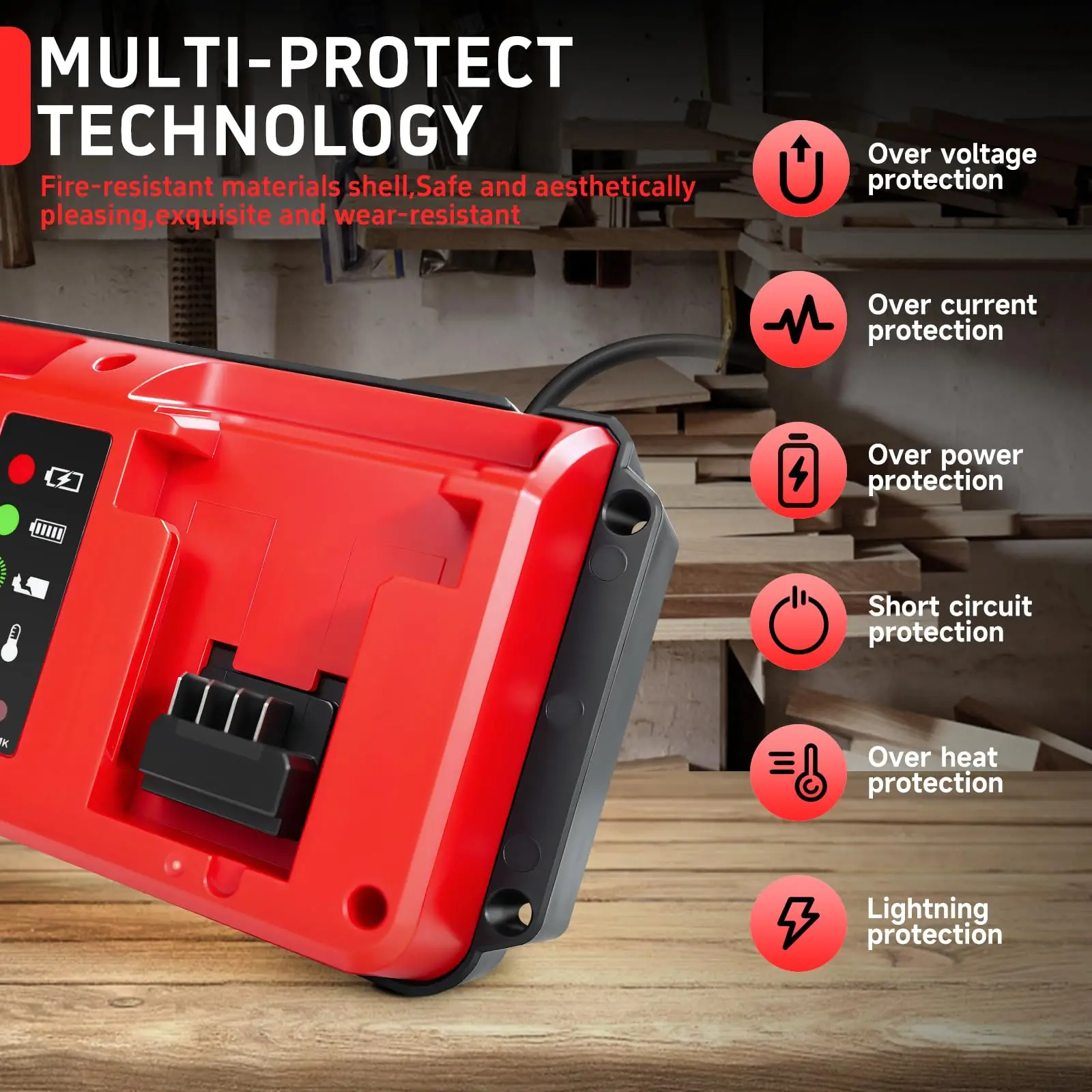 Cargador rápido compatible baterías de iones de litio Milwaukee - imagen 5