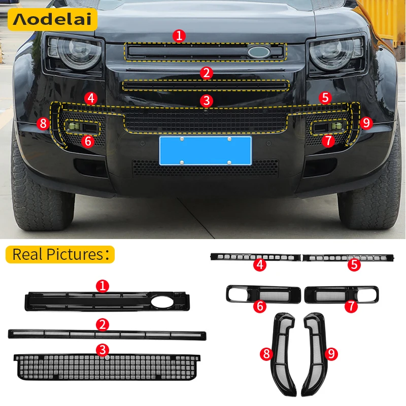 

9-piece For Land Rover Defender 90 110 130 Water Tank Cover Racing Grid Protective Net Condenser lossless installation Accessory