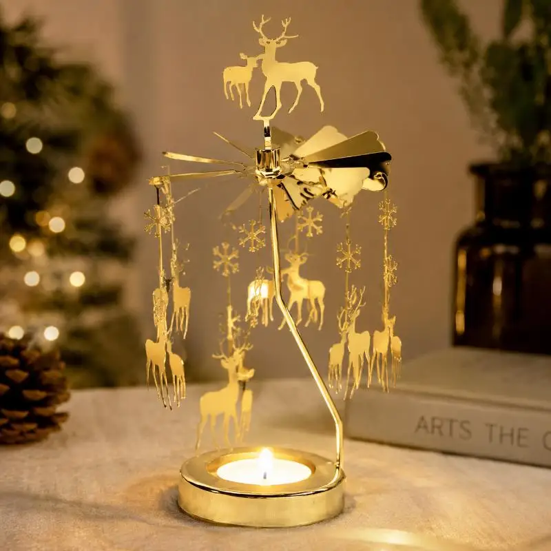 INS Style Stainless Steel Rotating Candle Holder Heat Powered Carousel Spinner Elegant Tea Light Holder