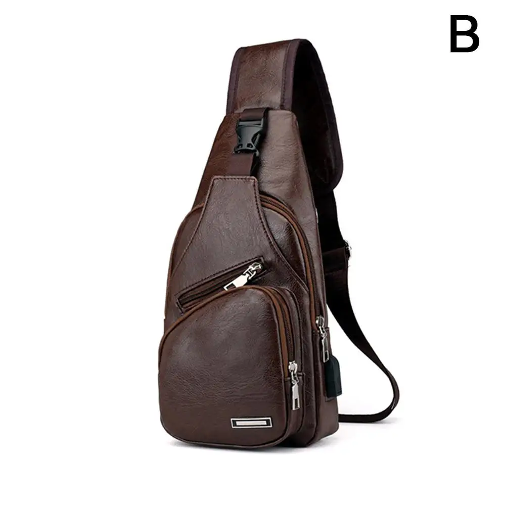 Modische Herren-Brusttasche aus PU-Leder mit USB-Ladeanschluss, lässige Umhängetasche, diebstahlsichere Reisetasche für Männer, Arbeitstasche – Detail 8