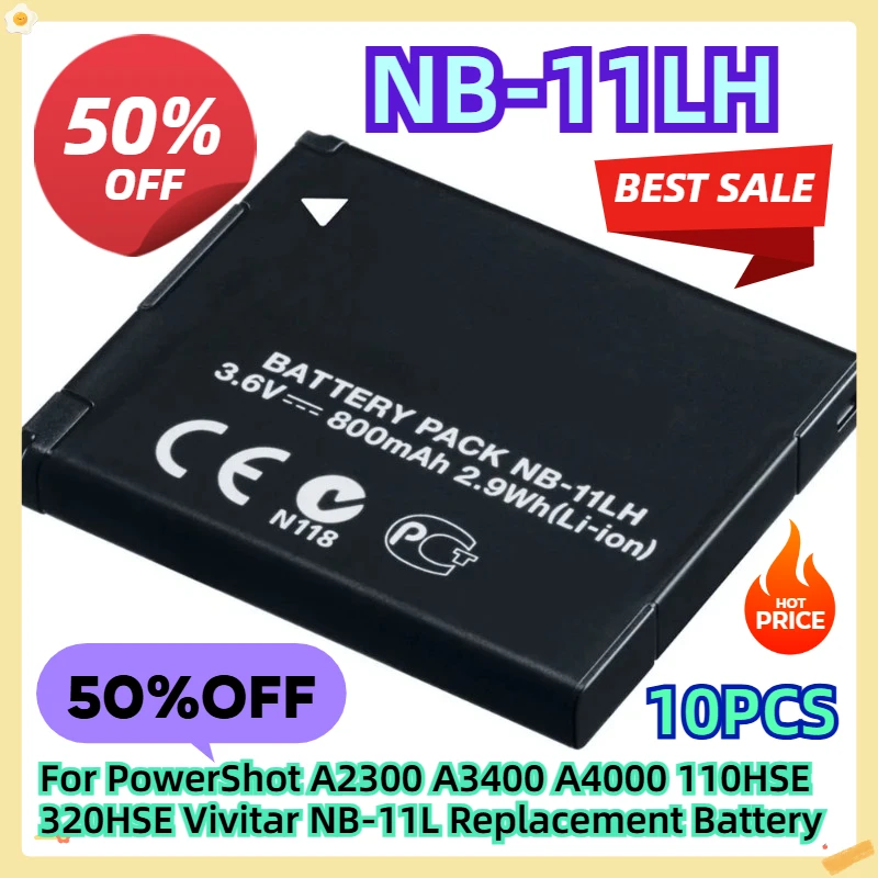 

For PowerShot A2300 A3400 A4000 110HSE 320HSE Vivitar NB-11L Replacement Battery 10pcs